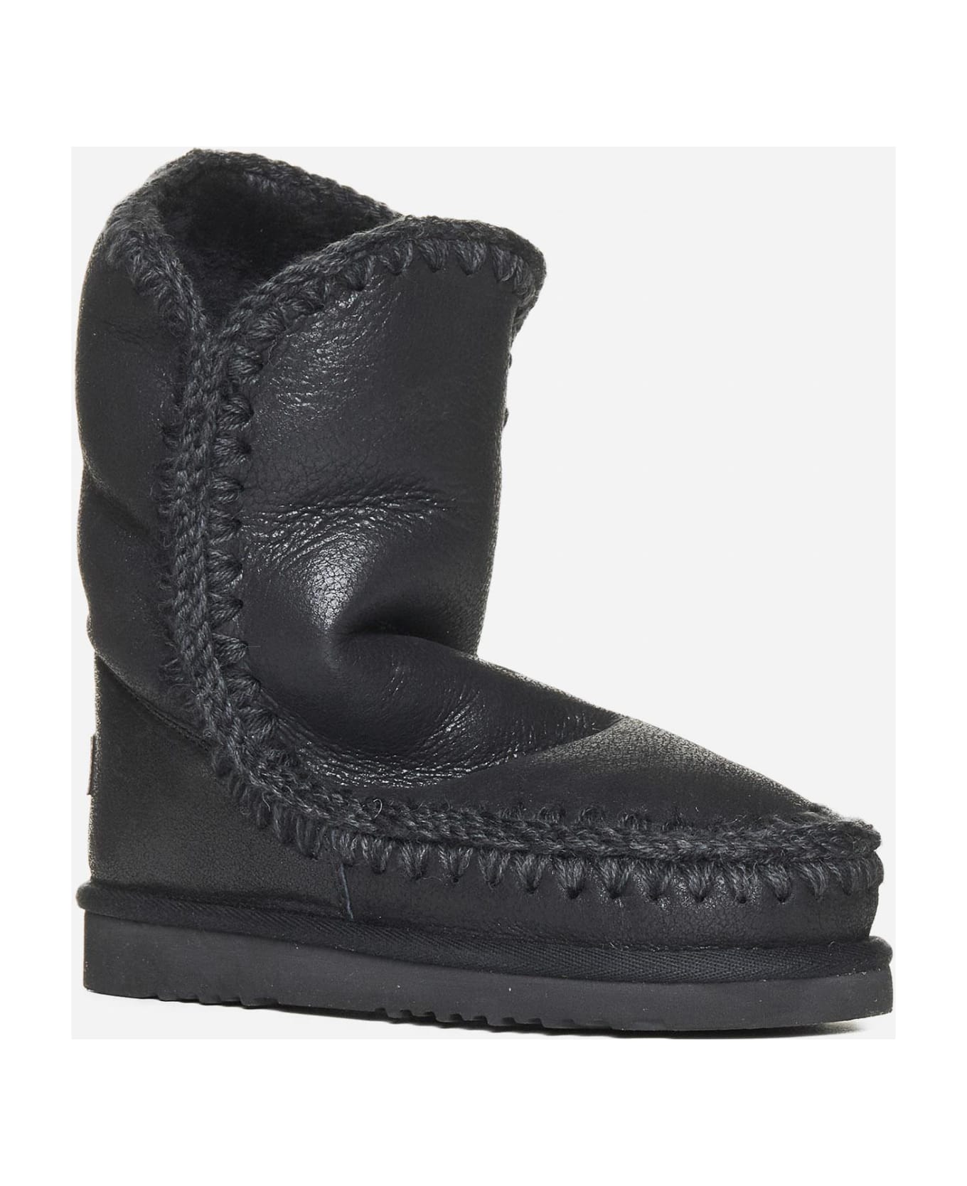 Mou Eskimo Leather And Shearling Ankle Boots - Black