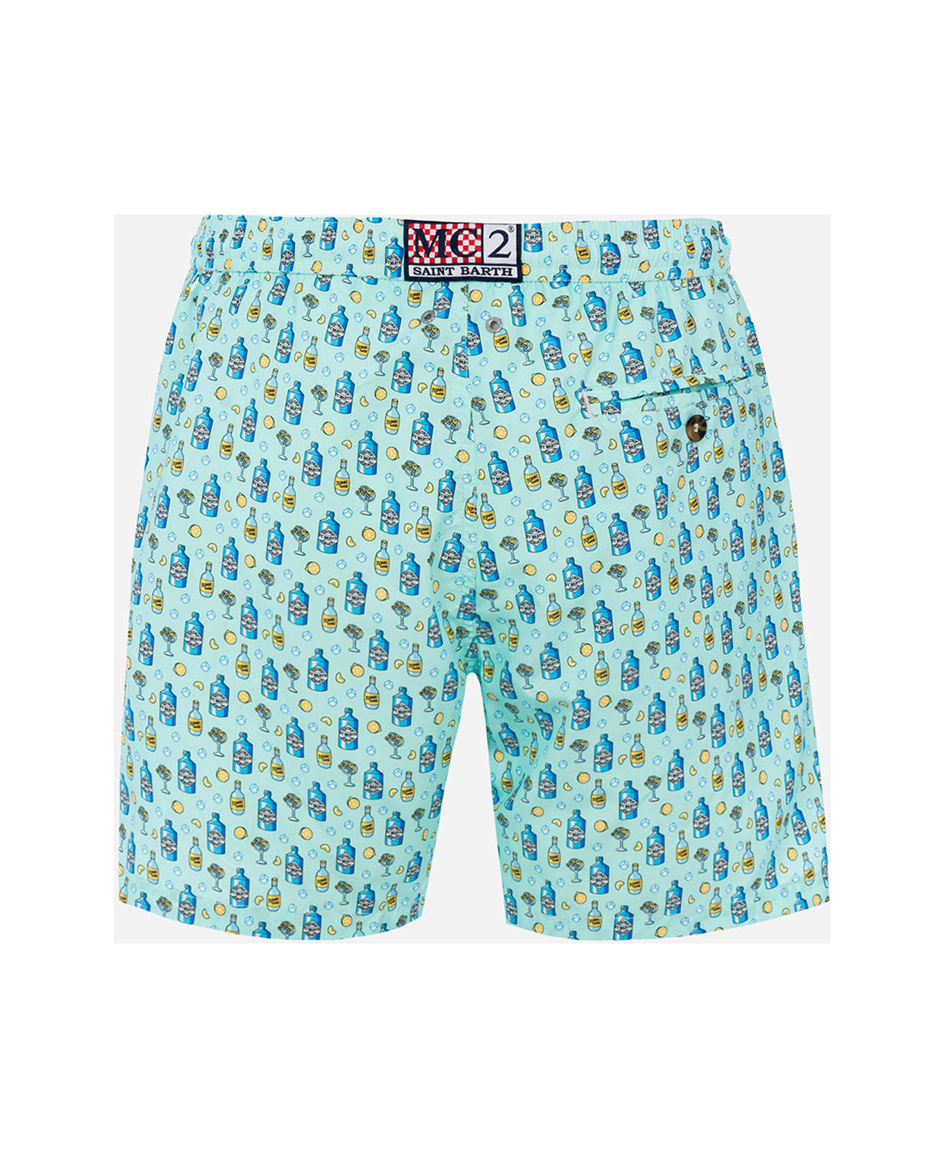 MC2 Saint Barth Man Lightweight Fabric Swim-shorts Lighting Micro Fantasy With Gin Tonic Print - GREEN