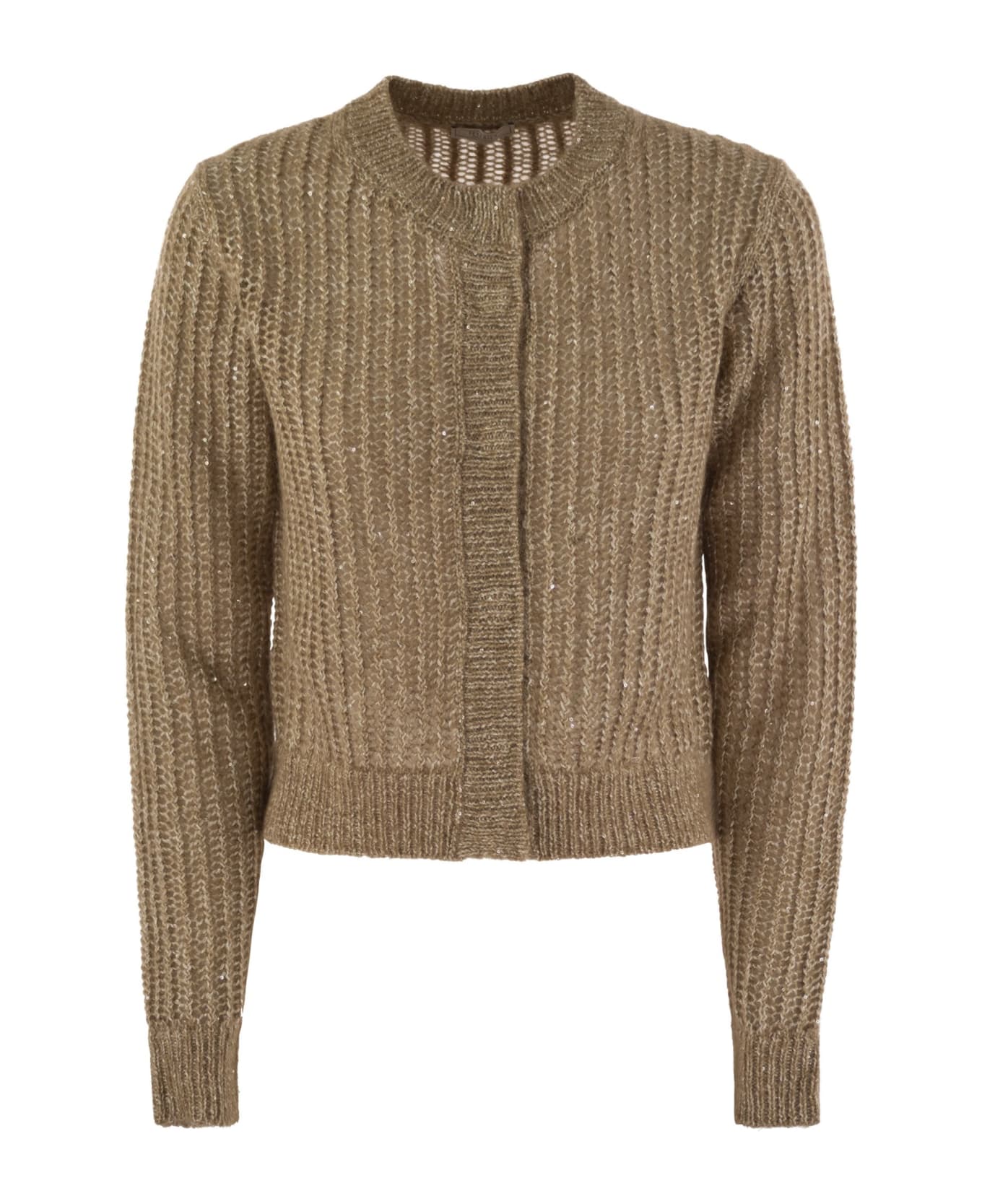 Peserico Tricot Cardigan With Micro-sequins - Hazelnut