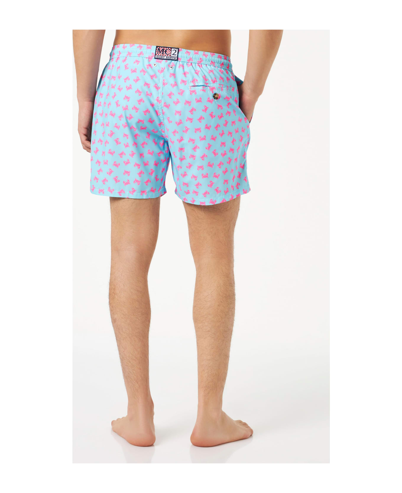 MC2 Saint Barth Man Light Fabric Comfort Swim Shorts With Crabs Print - SKY
