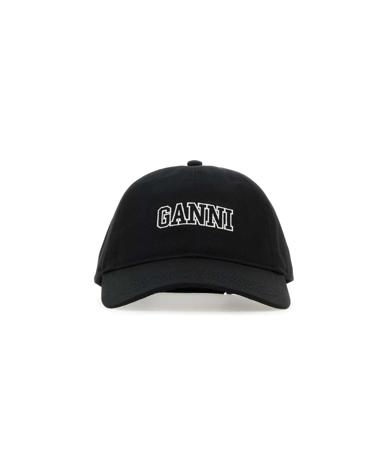 Ganni Black Cotton Baseball Cap - BLACK ヘアアクセサリー