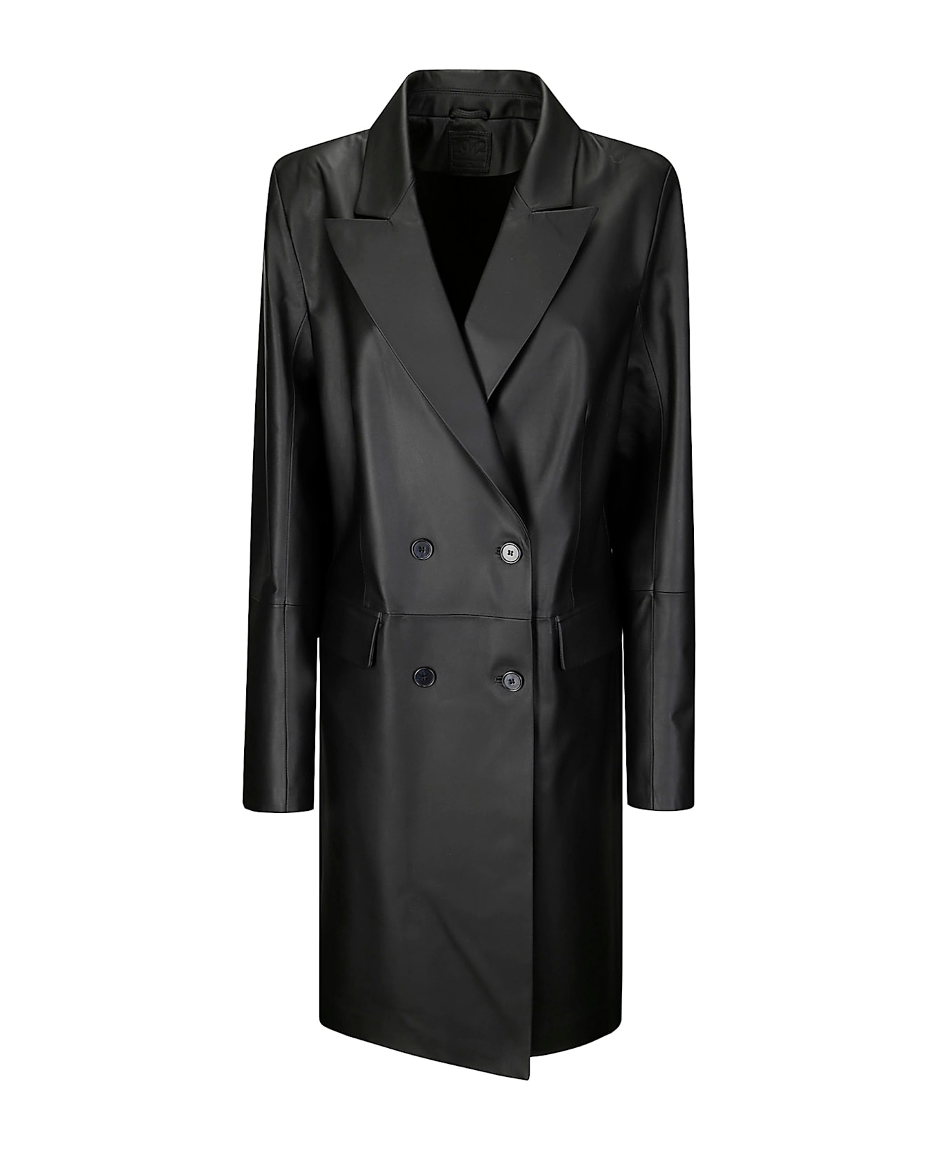 Desa 1972 Leather Double-breasted Over Coat - BLACK