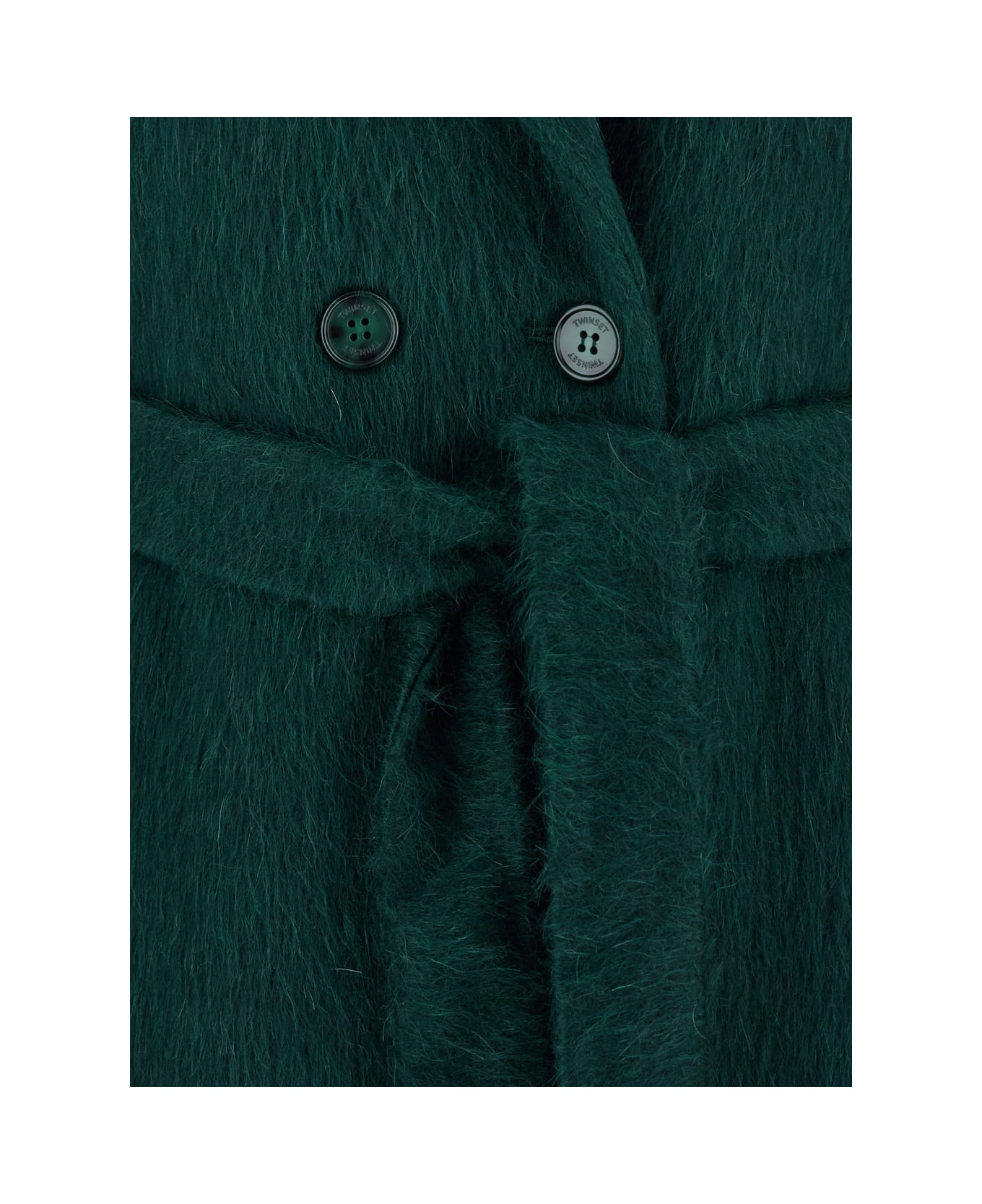 TwinSet Green Double-breasted Coat With Notched Revers And Belt On The Front In Wool Blend Woman - Green
