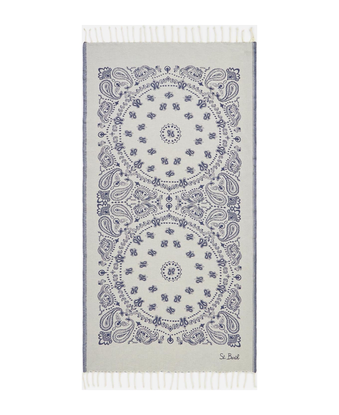 MC2 Saint Barth Soft Jacquard Fouta Towel With Blue Bandanna Print - WHITE ビーチタオル