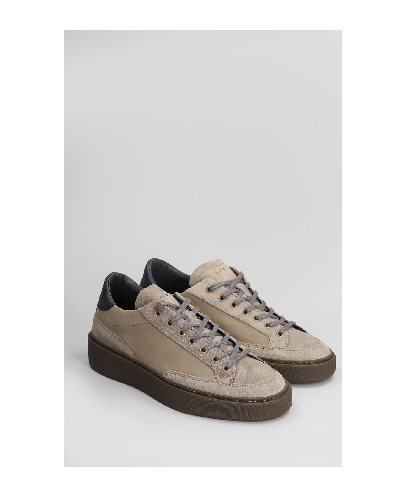 D.A.T.E. Levante Ground Sneakers In Taupe Suede And Fabric - taupe