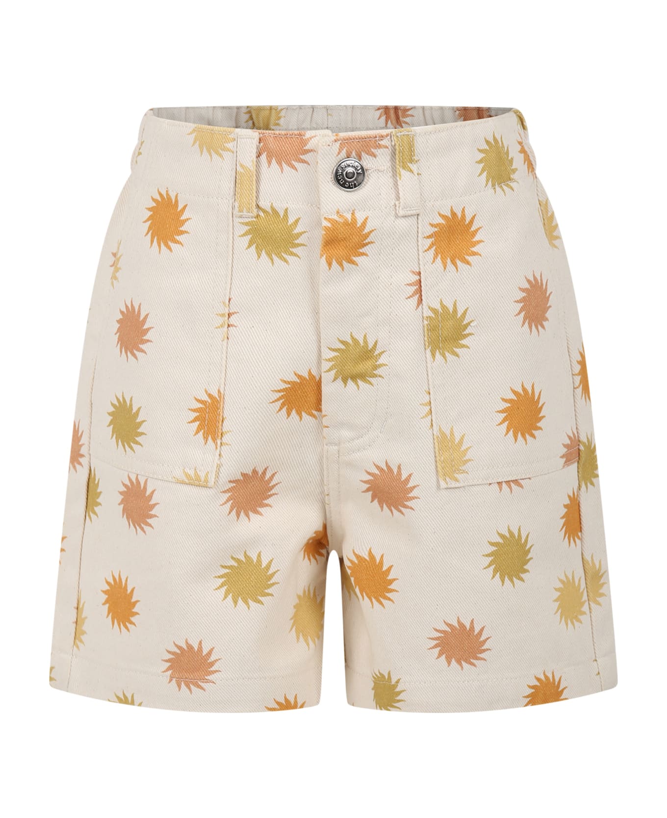 The New Society Beige Shorts For Kids With Sun Print - Beige