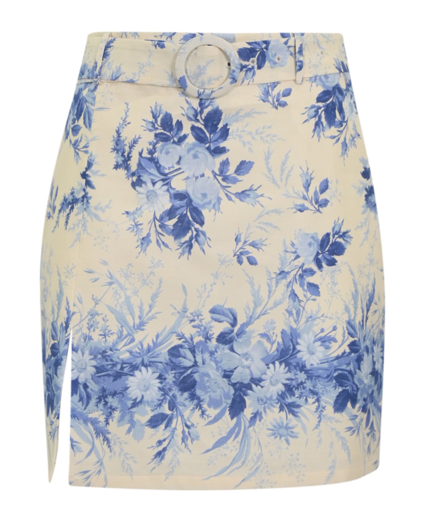 TwinSet Linen Skirt With Print - Avorio/blu