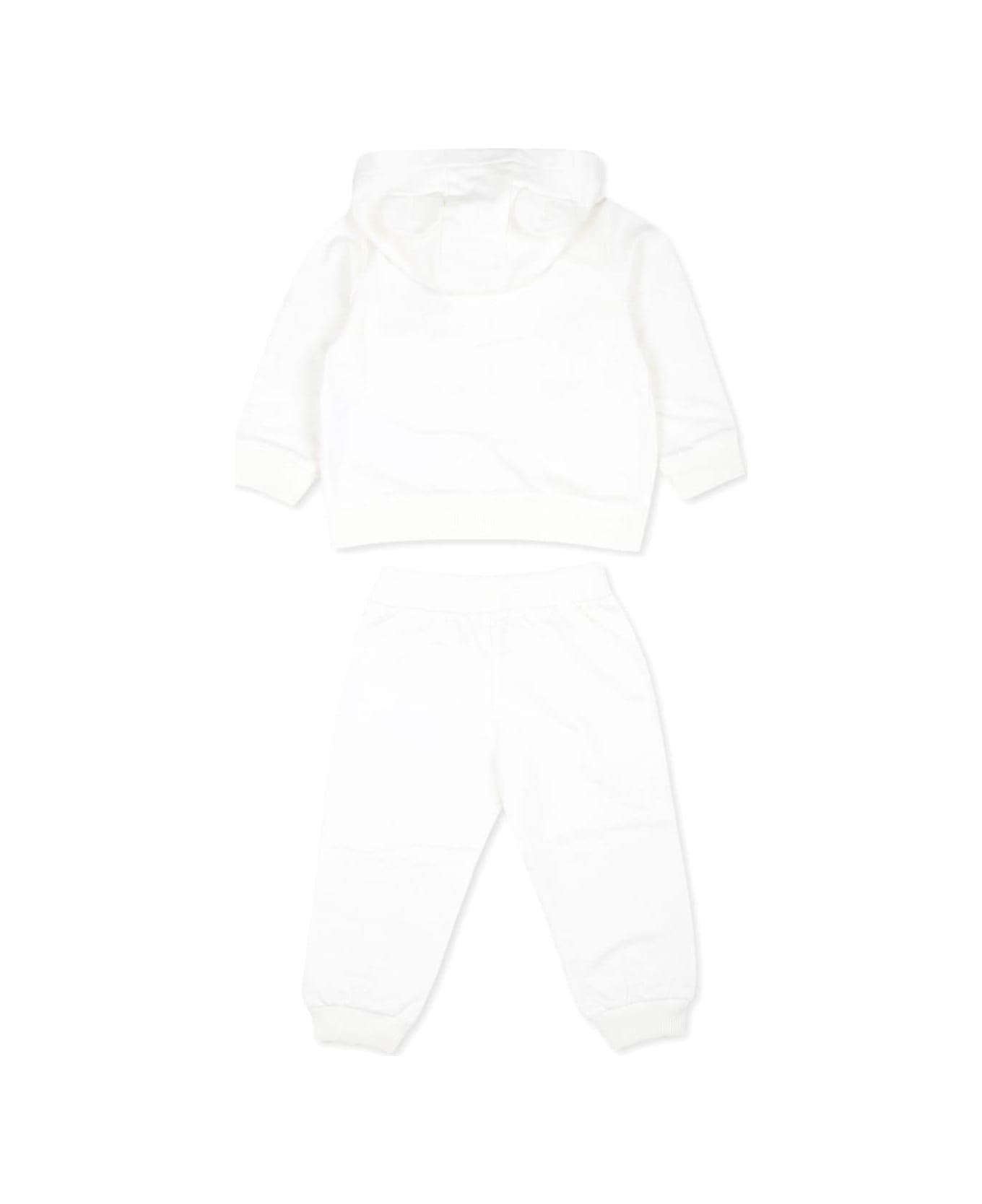 Moschino White Hoodie + Pants Set With Teddy Bear Print In Cotton Baby - White