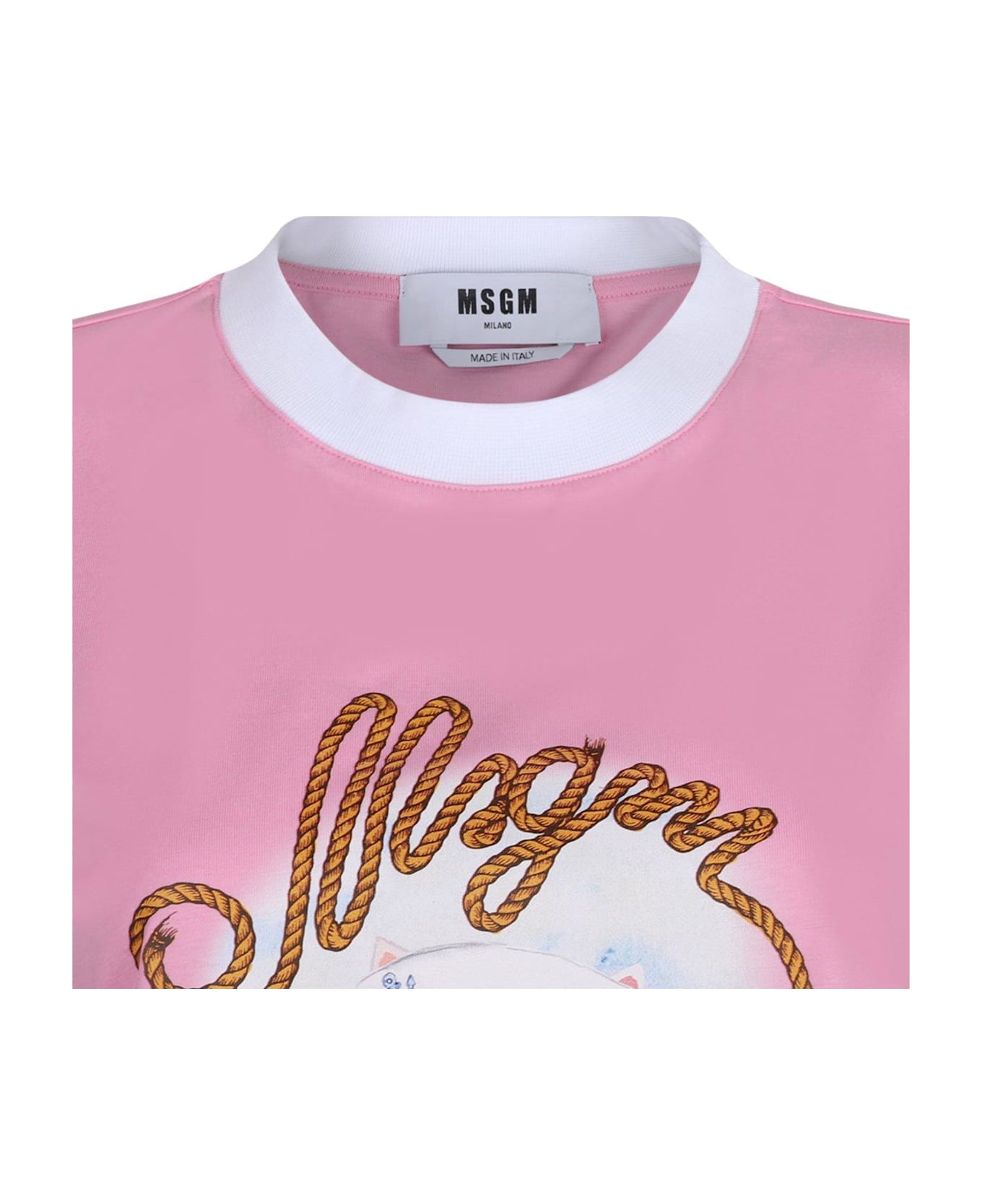 MSGM Graphic Printed Crewneck T-shirt - PINK