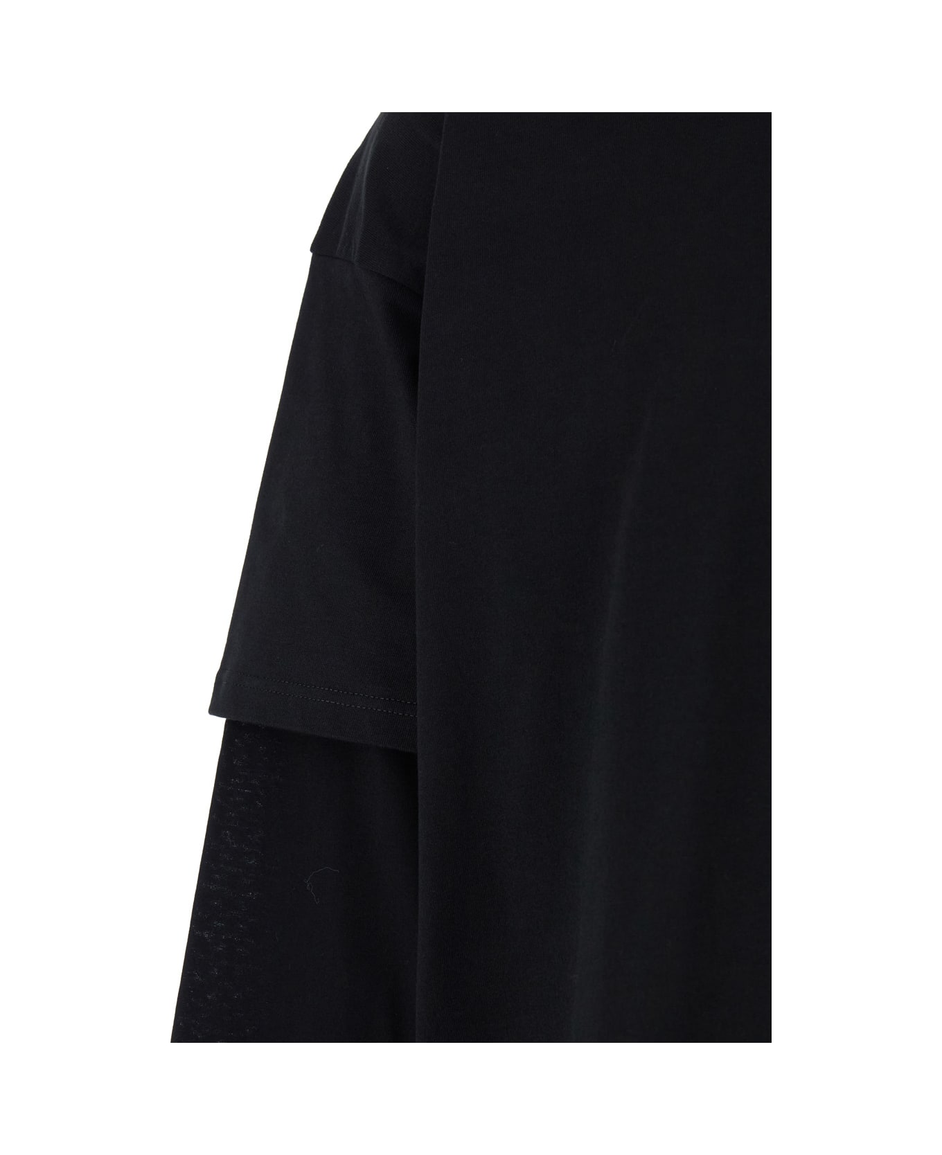 Jil Sander Black Sweater Double-layers In Techno Fabric Man - Black