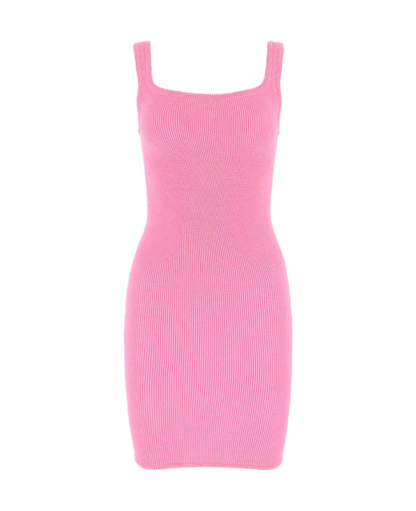 Hunza G Fluo Pink Stretch Nylon Tank Mini Dress - BUBBLEGUM