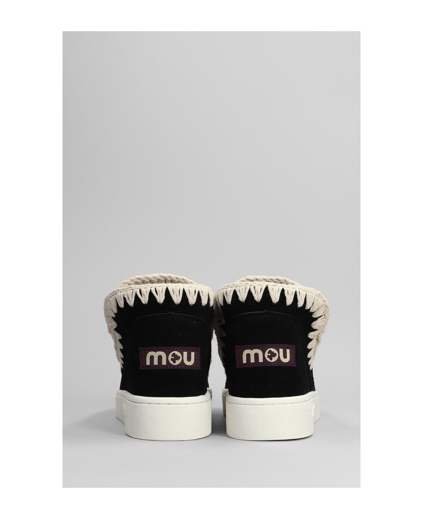 Mou Eskimo Sneaker Low Heels Ankle Boots In Black Suede - black