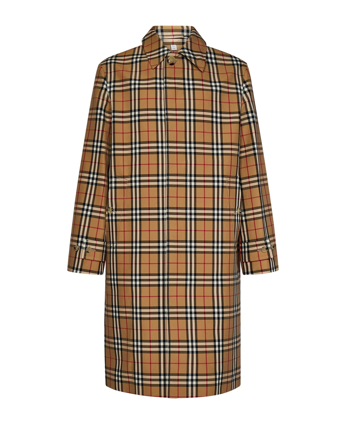 Burberry 'brookvale' Beige Coat With All-over Vintage Check Motif In Cotton Blend Man - Beige コート