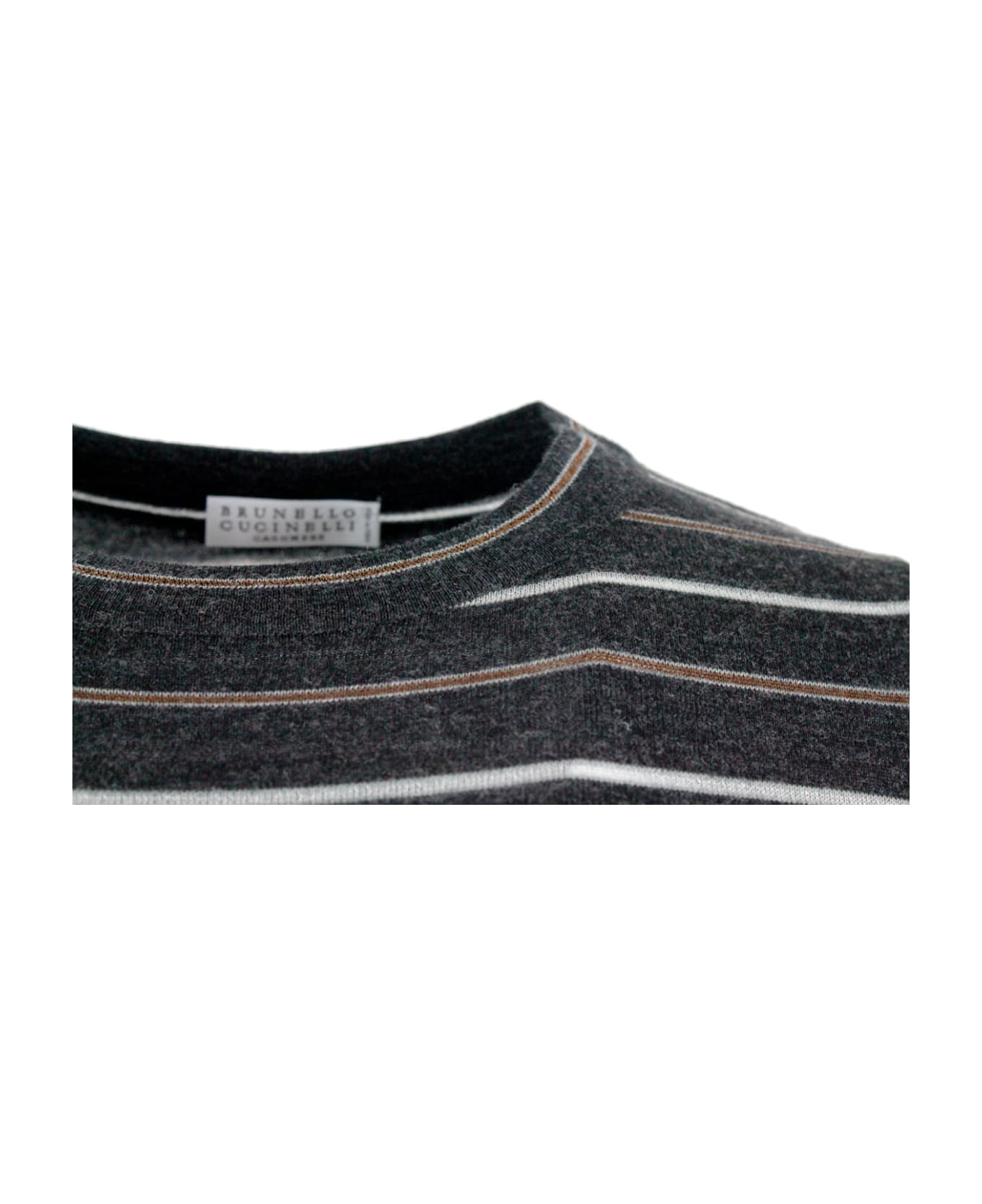 Brunello Cucinelli Long-sleeved Striped Crewneck Sweater - Grey Antracite
