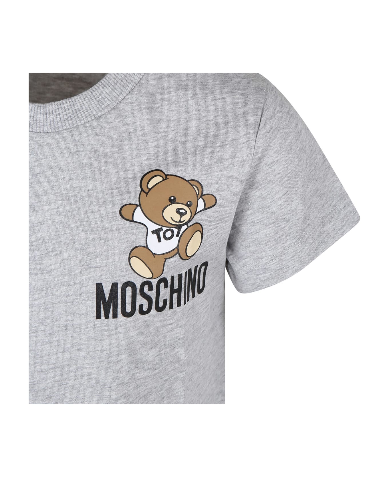 Moschino Grey T-shirt For Kids With Teddy Bear And Logo - Grey
