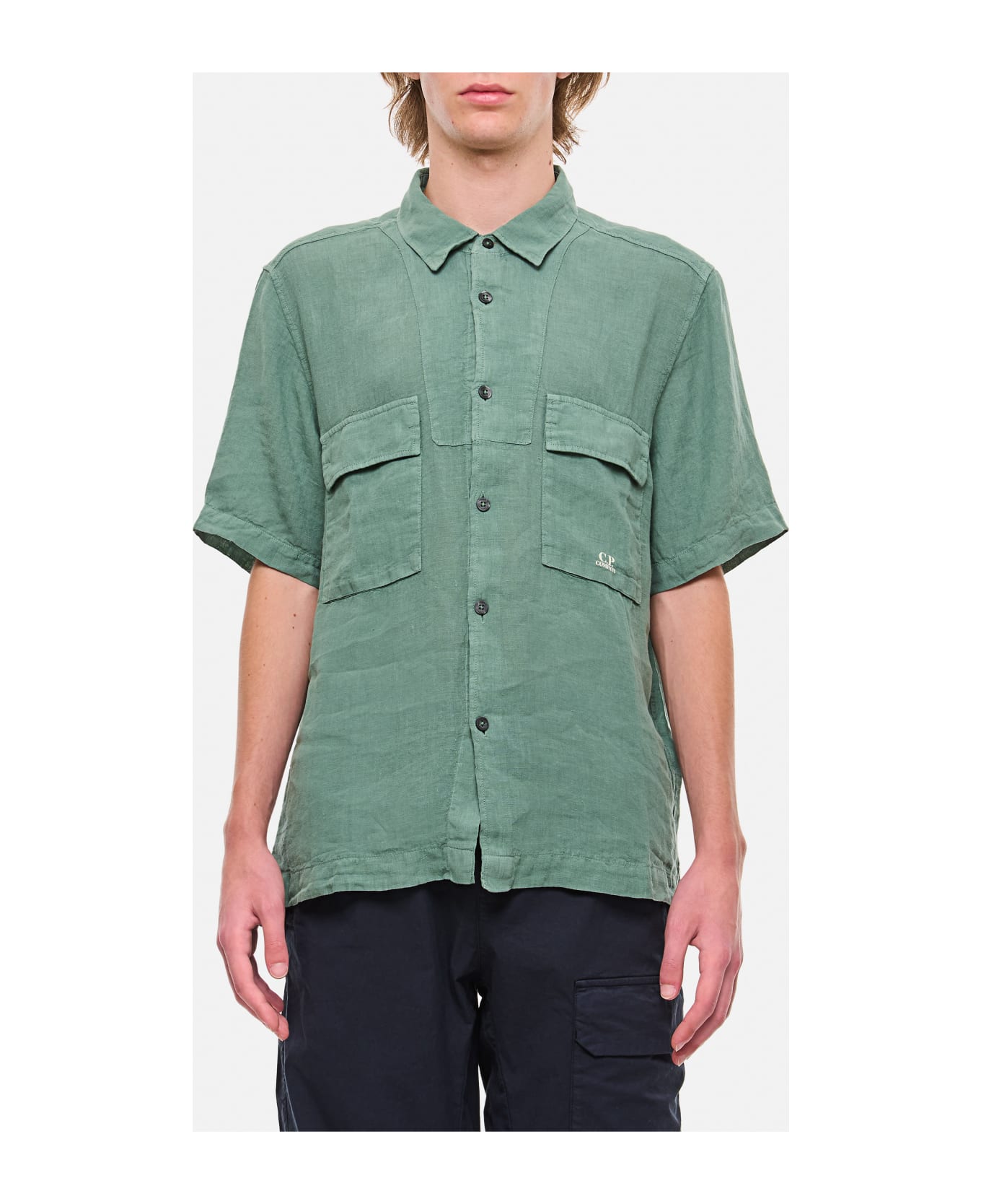 C.P. Company Linen Short Sleeved Shirt - Green シャツ