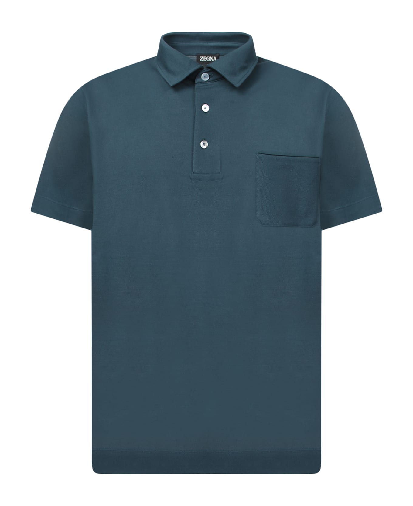 Zegna Teal Blue Piquet Polo Shirt - Blue