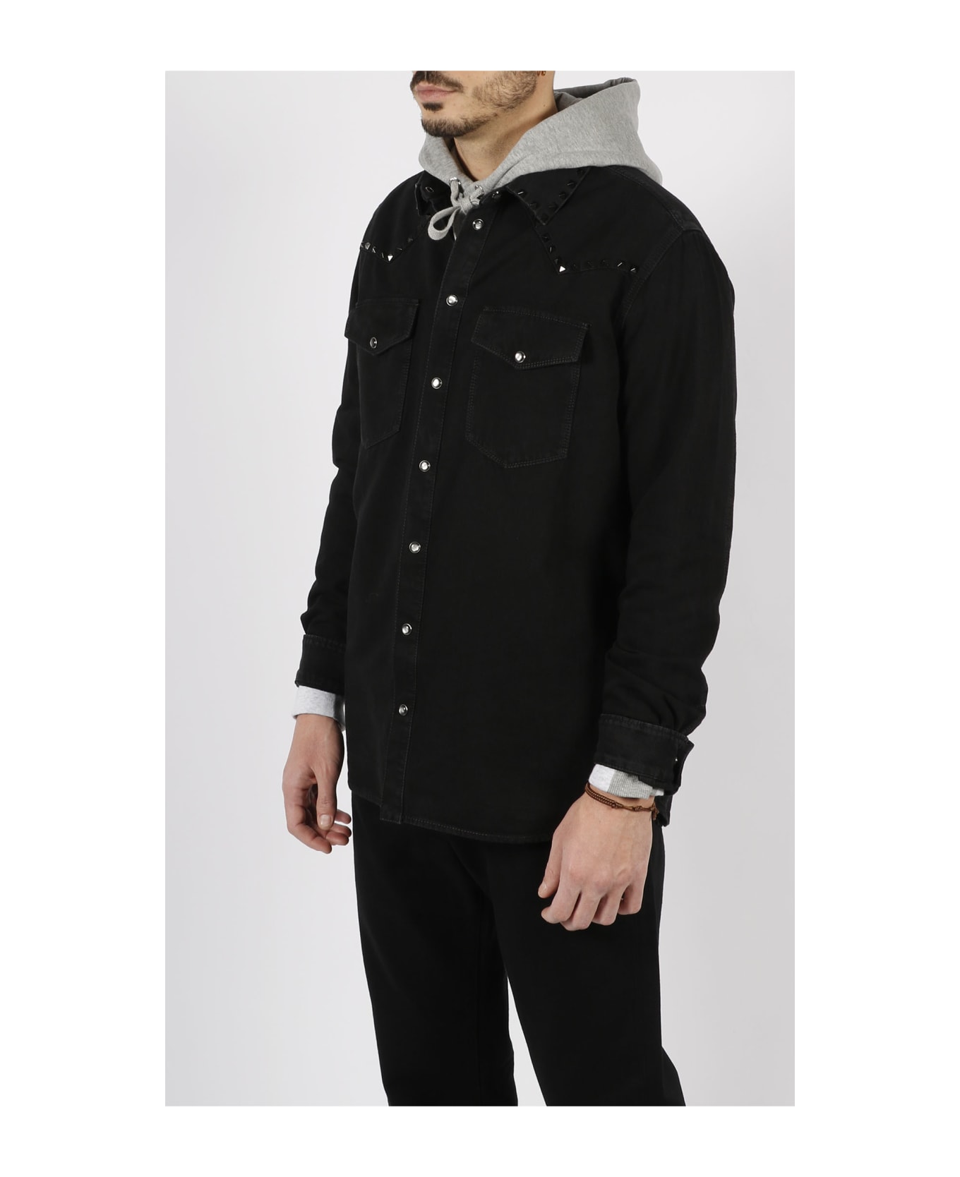Valentino Black Denim Shirt With Studs - Black シャツ