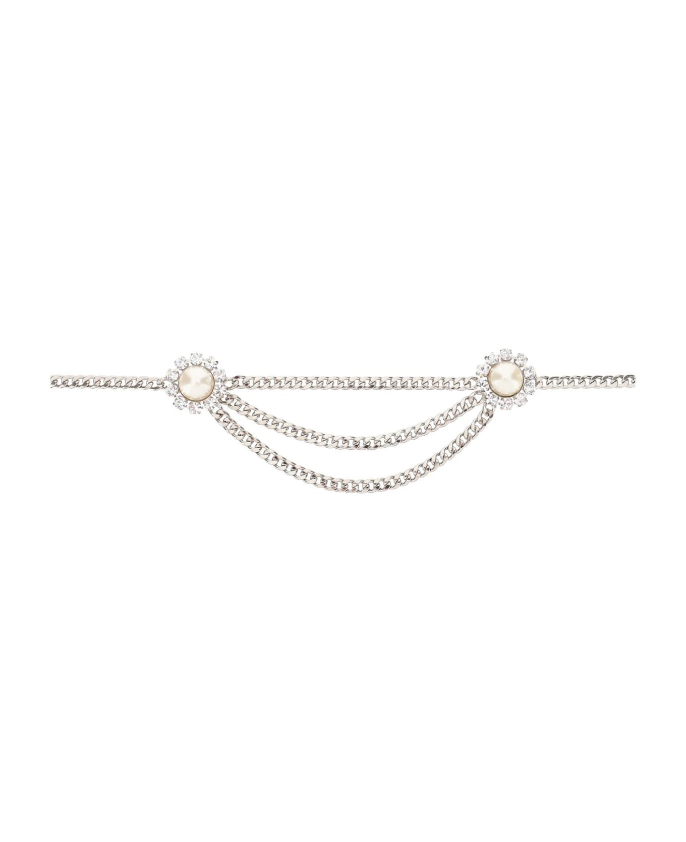 Alessandra Rich Chain Belt With Crystals And Pearls - Silver