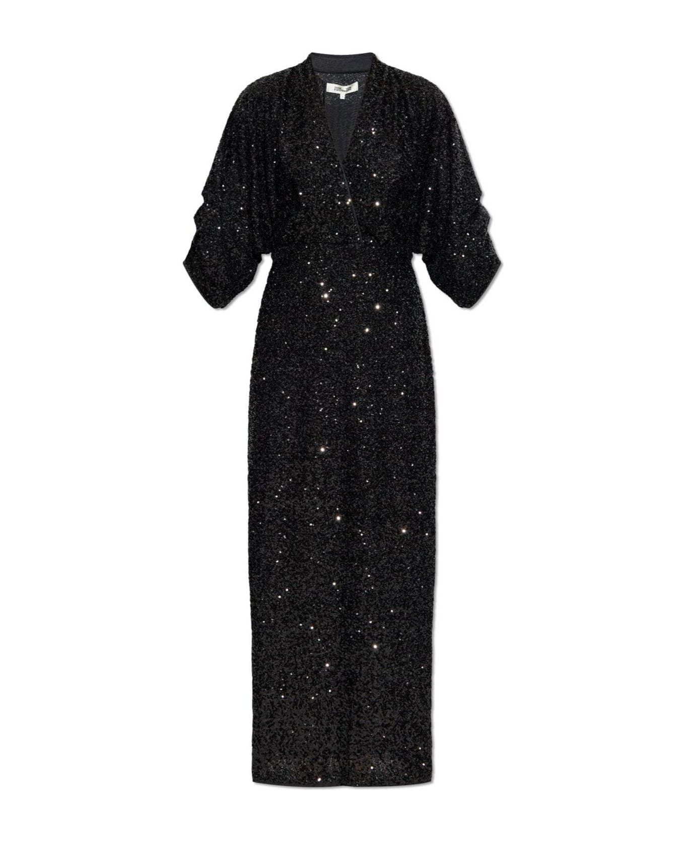 Diane Von Furstenberg Jessel Sequin Embellished V-neck Dress - BLACK