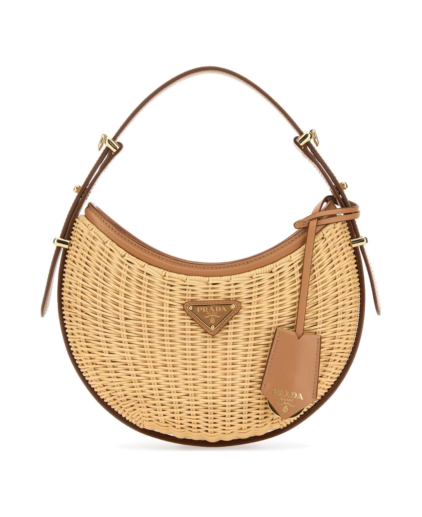 Prada Two-tone Wicker And Leather Arquã¨ Handbag - NATURALE