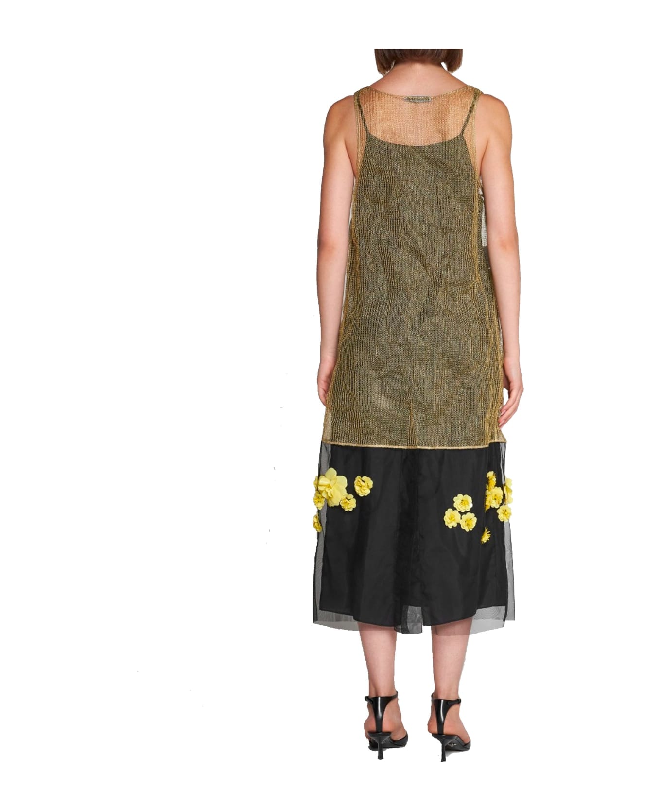 Prada 3d Flowers Lurex Knitted Dress - Gold