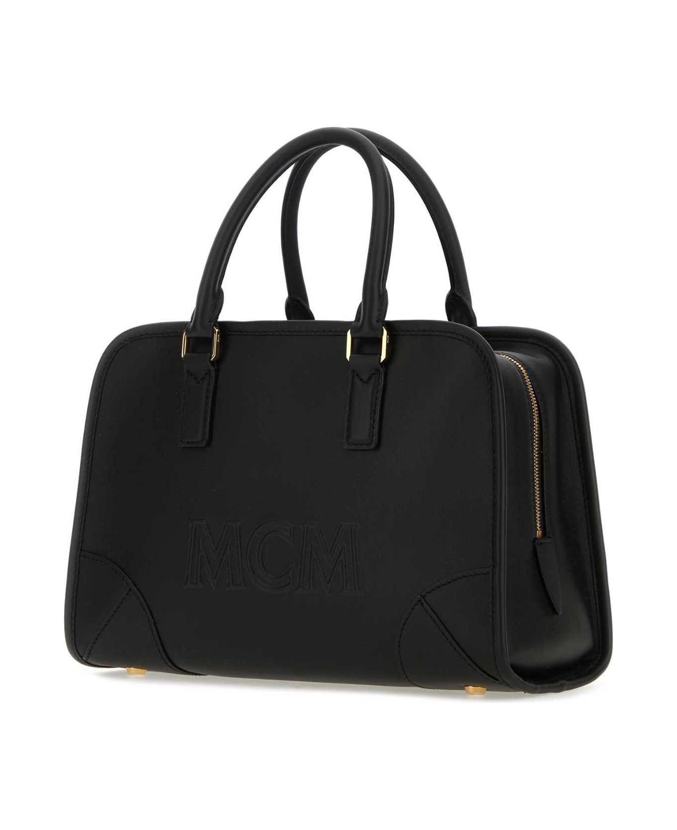 MCM Black Leather Aren Boston Medium Handbag - BLACK トートバッグ