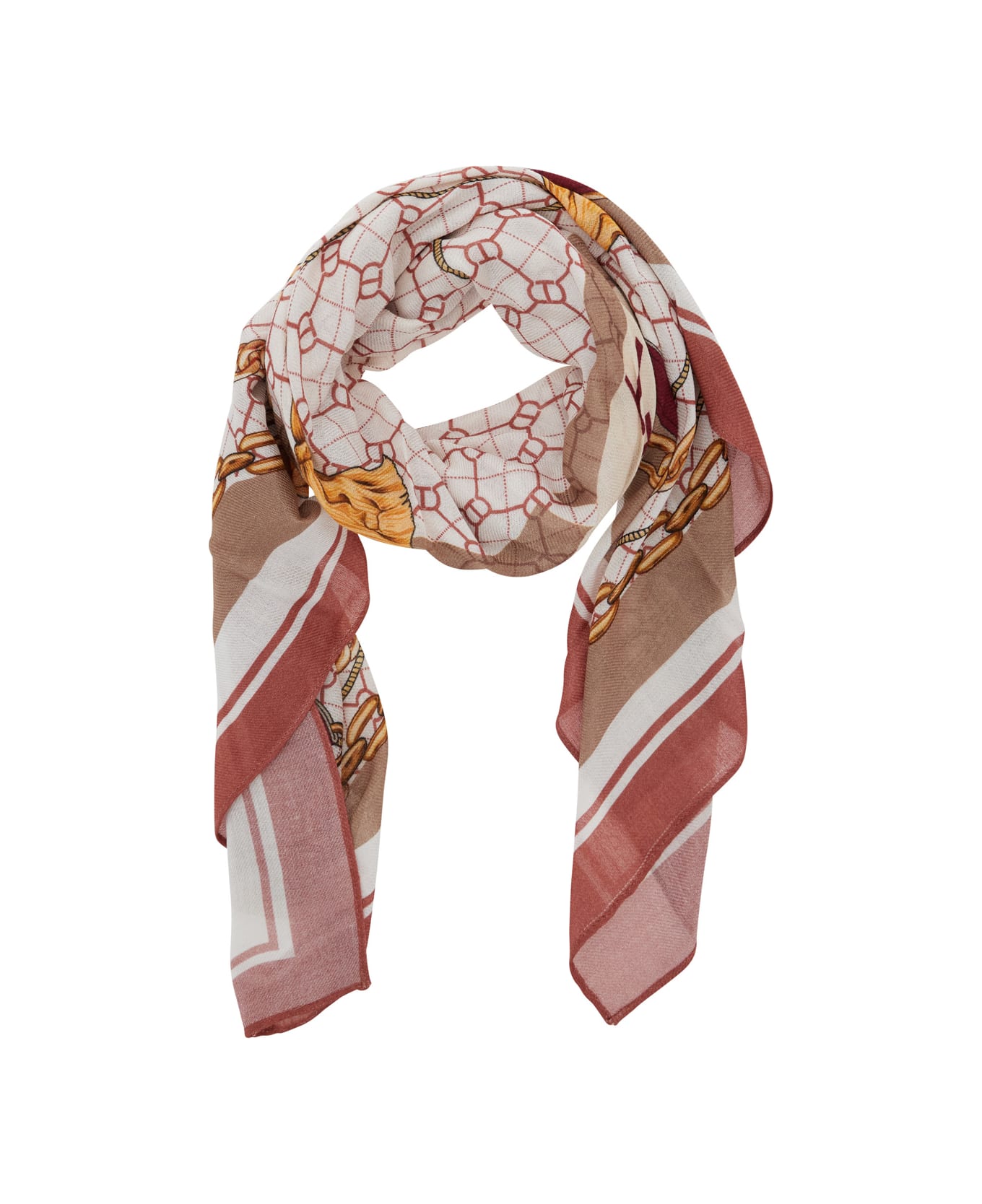 TwinSet Multicolor Scarf With Geometric Chain Print In Viscose Woman - Multicolor