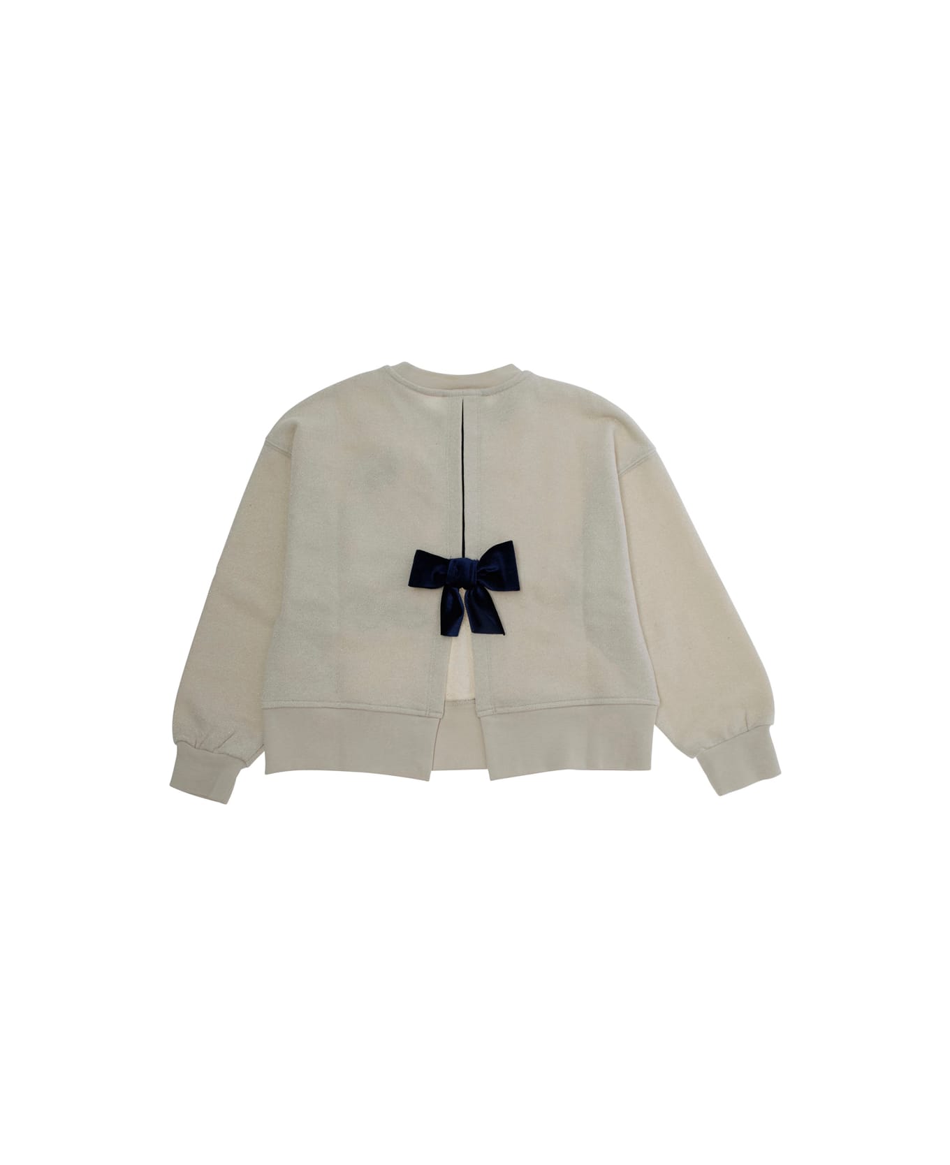 Monnalisa White Crewneck Sweatshirt With Print On The Front And Cut-out Detail On The Rear In Cotton Stretch Girl - White