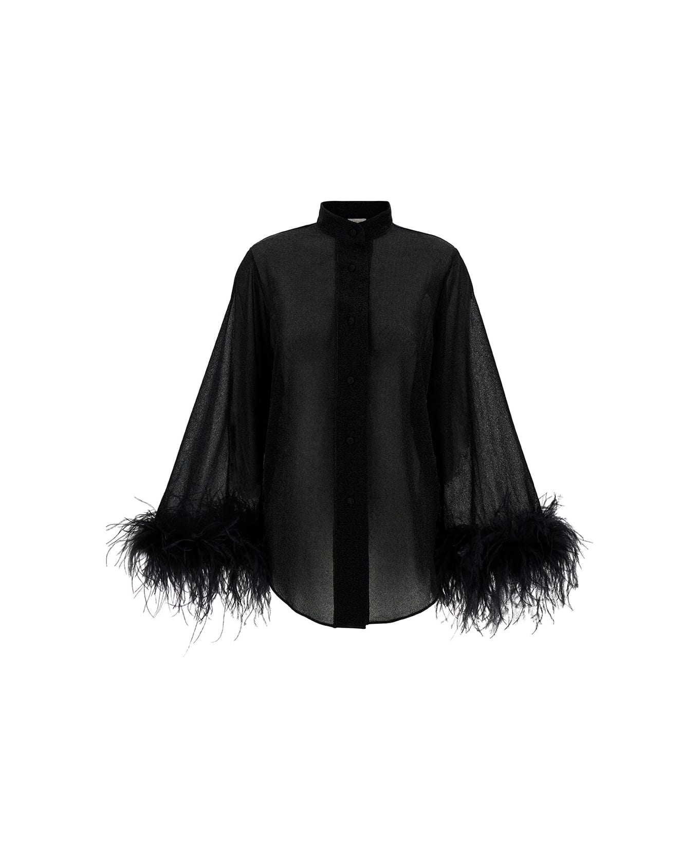 Oseree 'lumi ' Black Relaxed Shirt With Tonal Feathers In Polyamide Blend Woman - Black