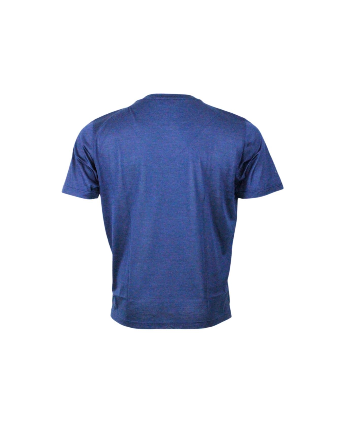 Barba Napoli Short-sleeved Crew-neck T-shirt In 100% Luxury Silk With Vents At The Bottom - Blu シャツ