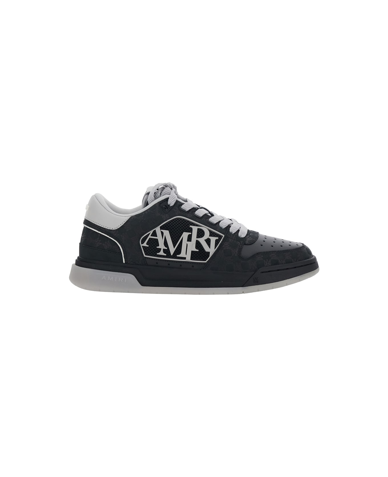 AMIRI 'classic Low' Black Sneaker With Maxi Logo On The Side And Tone-on-tone Ma Quad Motif In Leather Man - Black