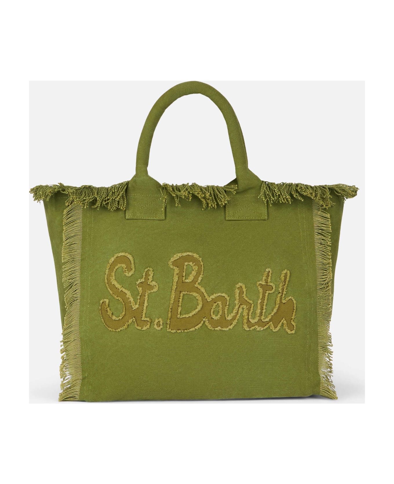 MC2 Saint Barth Military Green Cotton Canvas Vanity Tote Bag With Logo Patch - GREEN