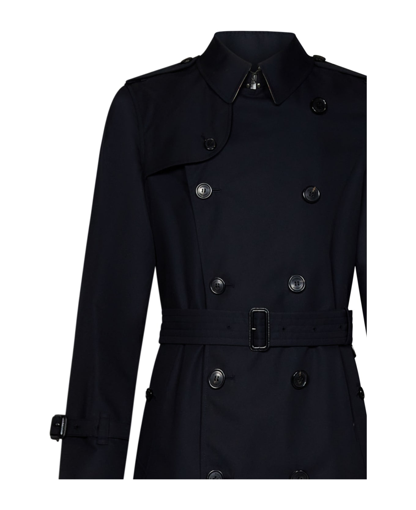 Burberry 'wimbledon' Blue Double-breasted Trench Coat With Belt And Branded Buttons In Cotton Man - Midnight