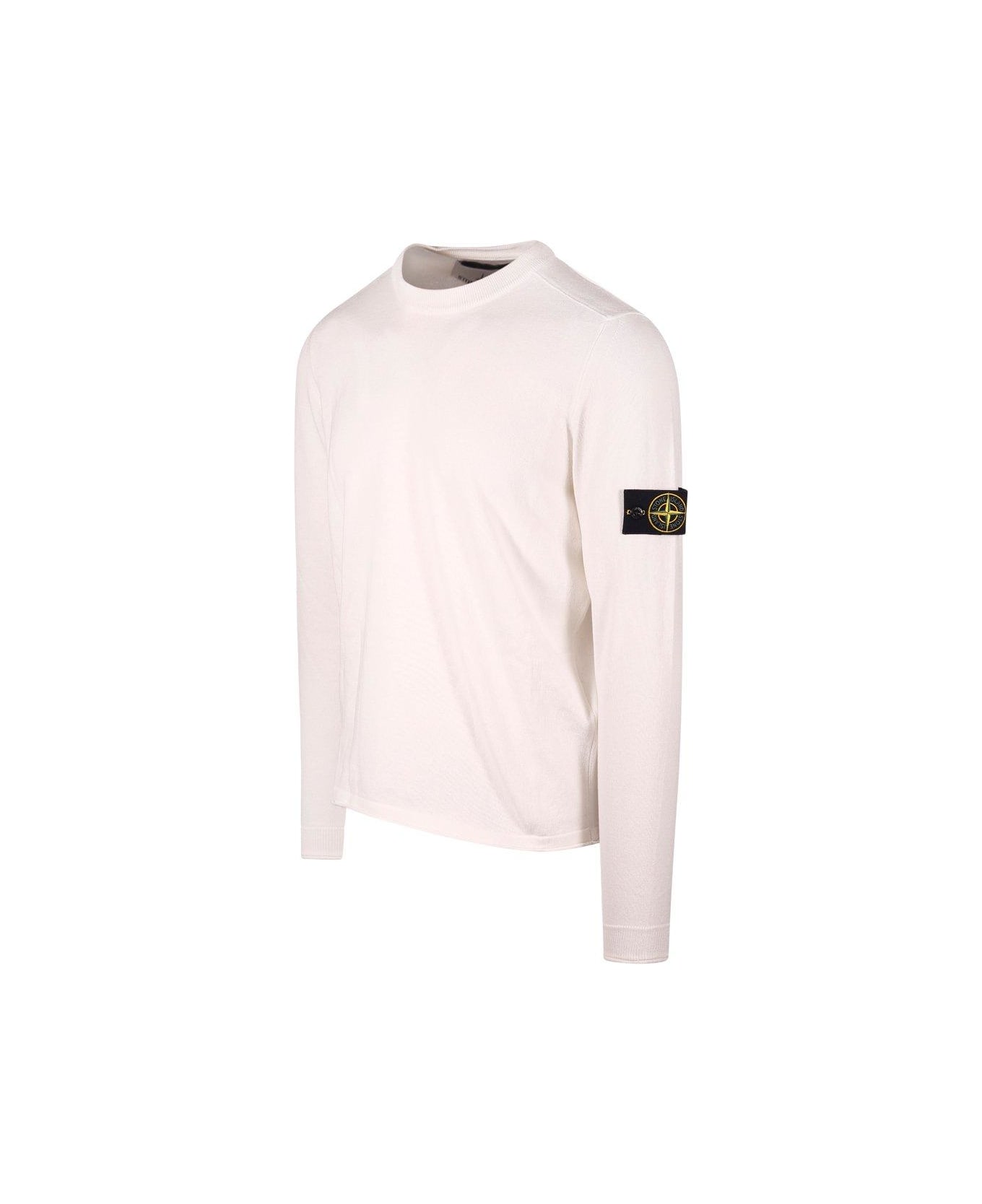 Stone Island Compass Patch Crewneck Knitted Jumper - Bianco