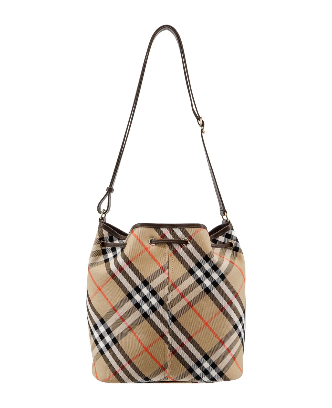 Burberry Canvas Bucket Bag With Check Motif - Beige