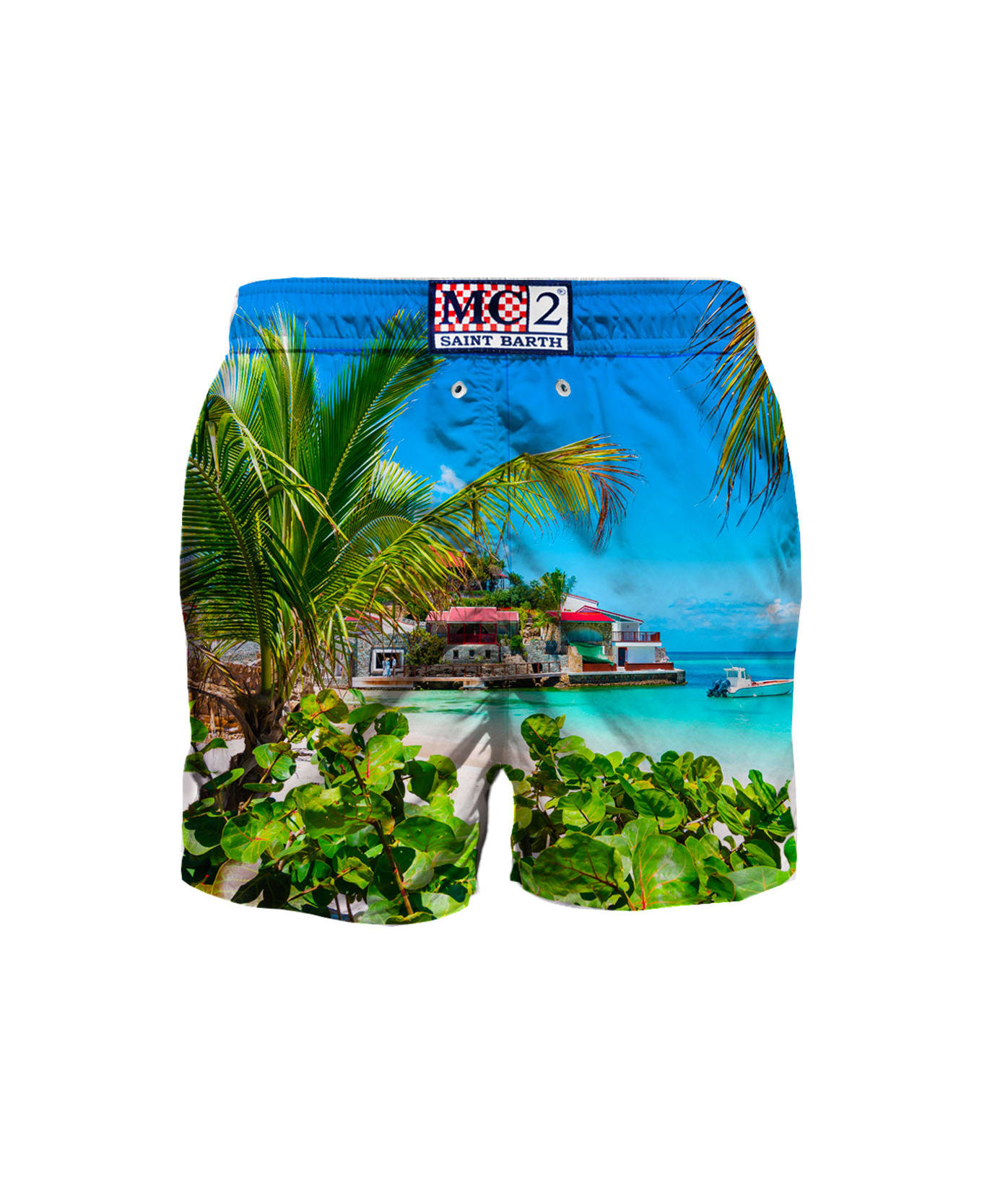 MC2 Saint Barth Man Swim Shorts With Caribbean Island Print - MULTICOLOR