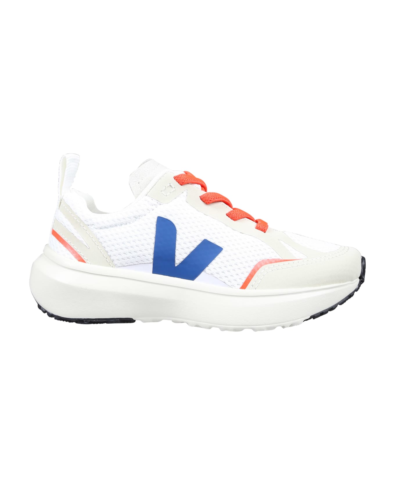 Veja White Sneakers For Kids With Blue Logo - White