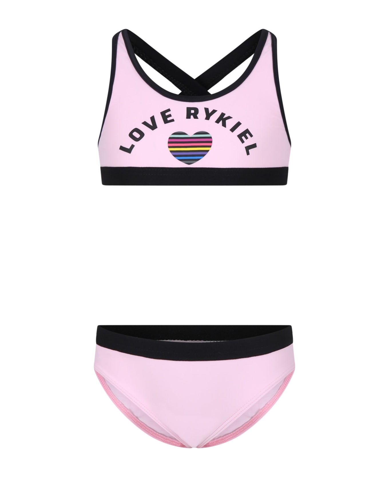 Rykiel Enfant Pink Bikini For Girl With Logo And Heart - Pink