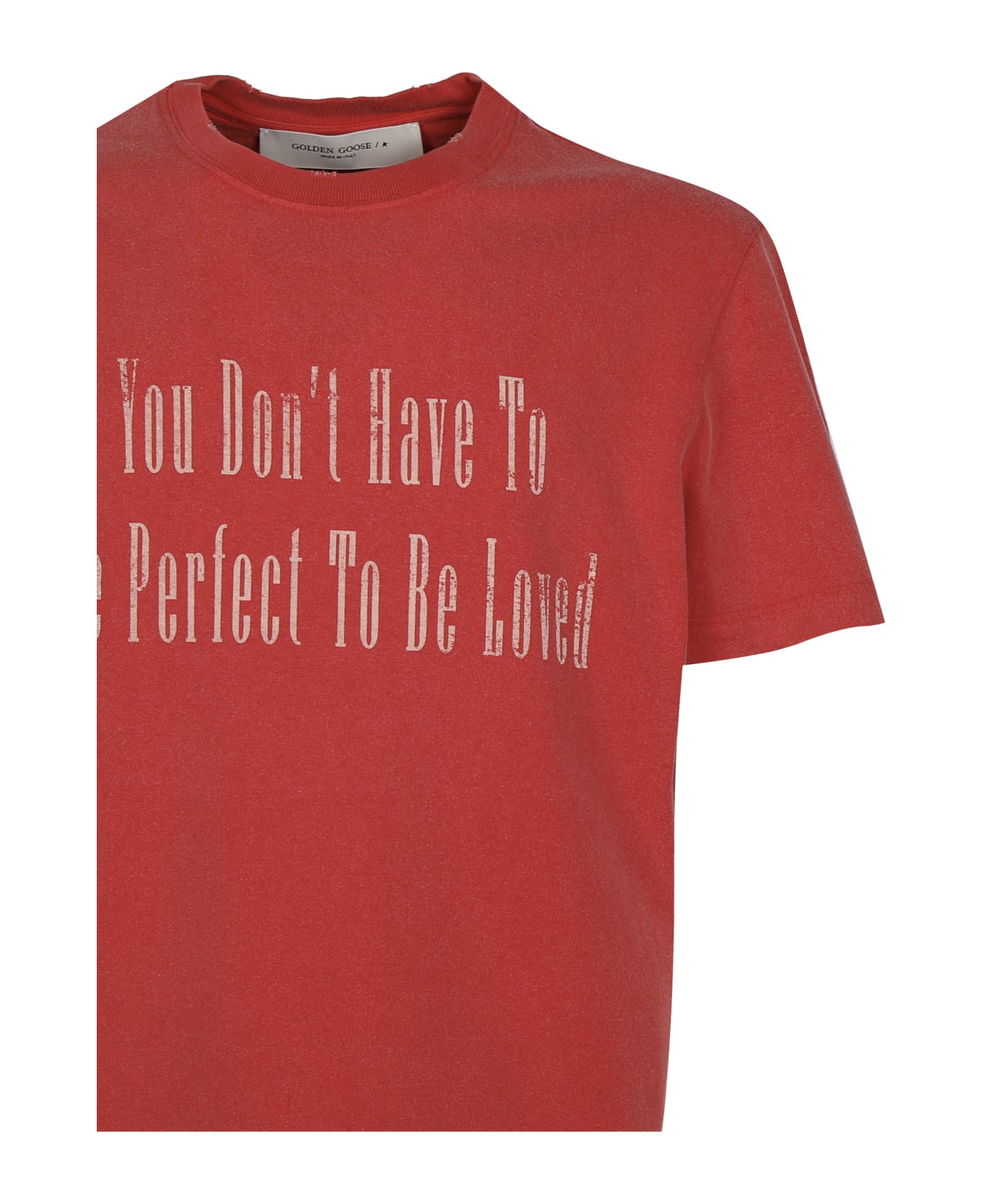 Golden Goose T-shirt With Printed Lettering - Tango red/ ecru'