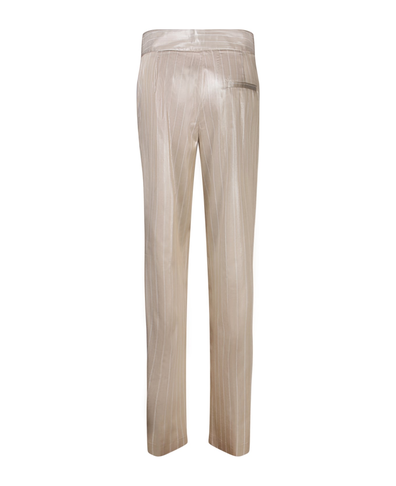 Genny Satin Striped Sand Trousers - Beige