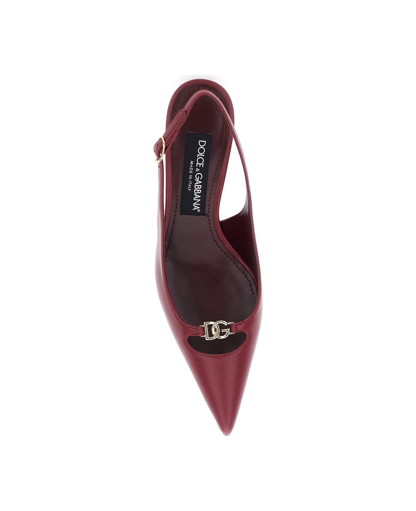 Dolce 
Gabbana Bordeaux Slingback Pumps With Medium Stiletto Heel And Logo Plaque On The Front In Patent Leather Woman - Bordeaux