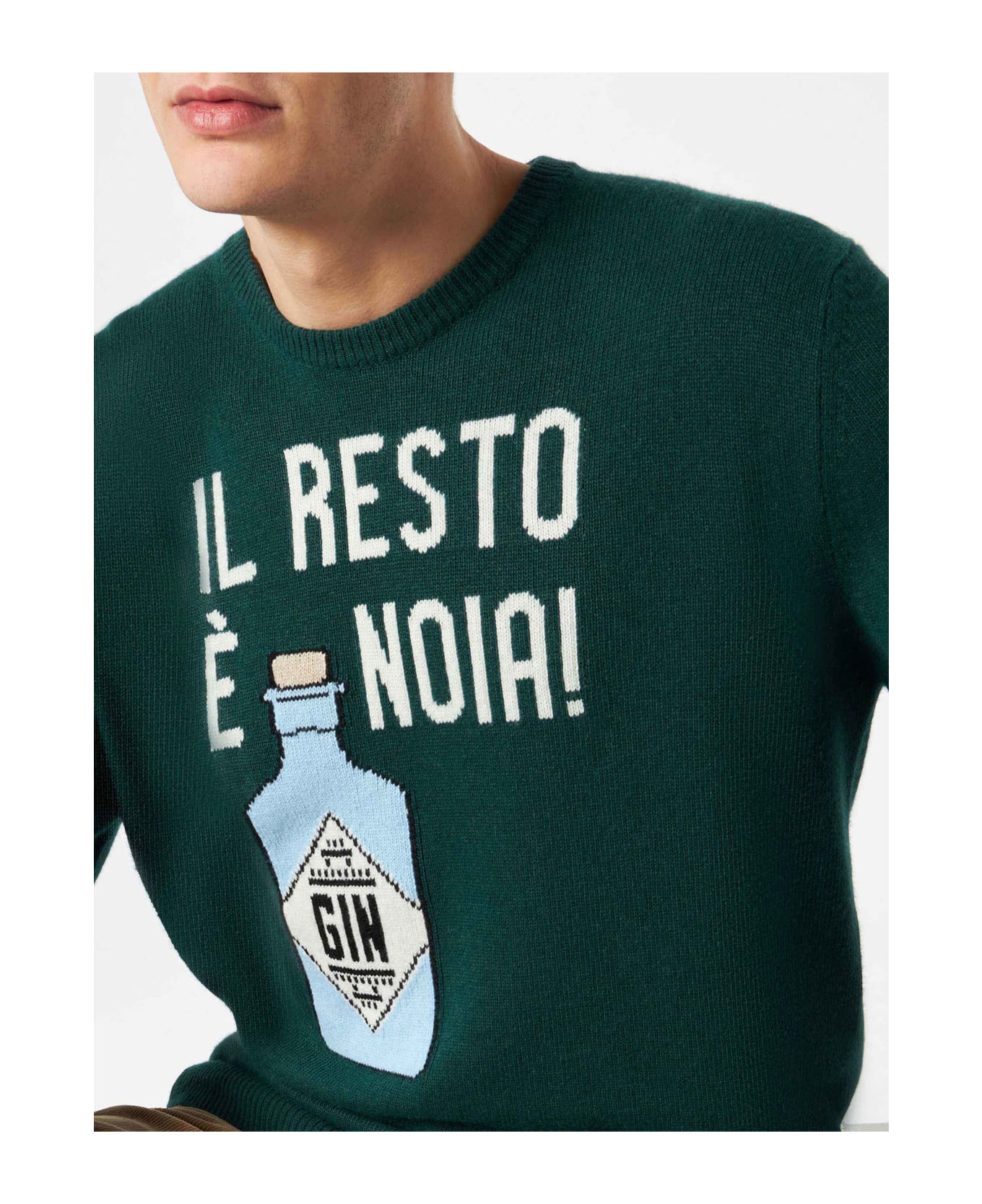 MC2 Saint Barth Man Sweater With Il Resto è Noia Print - GREEN