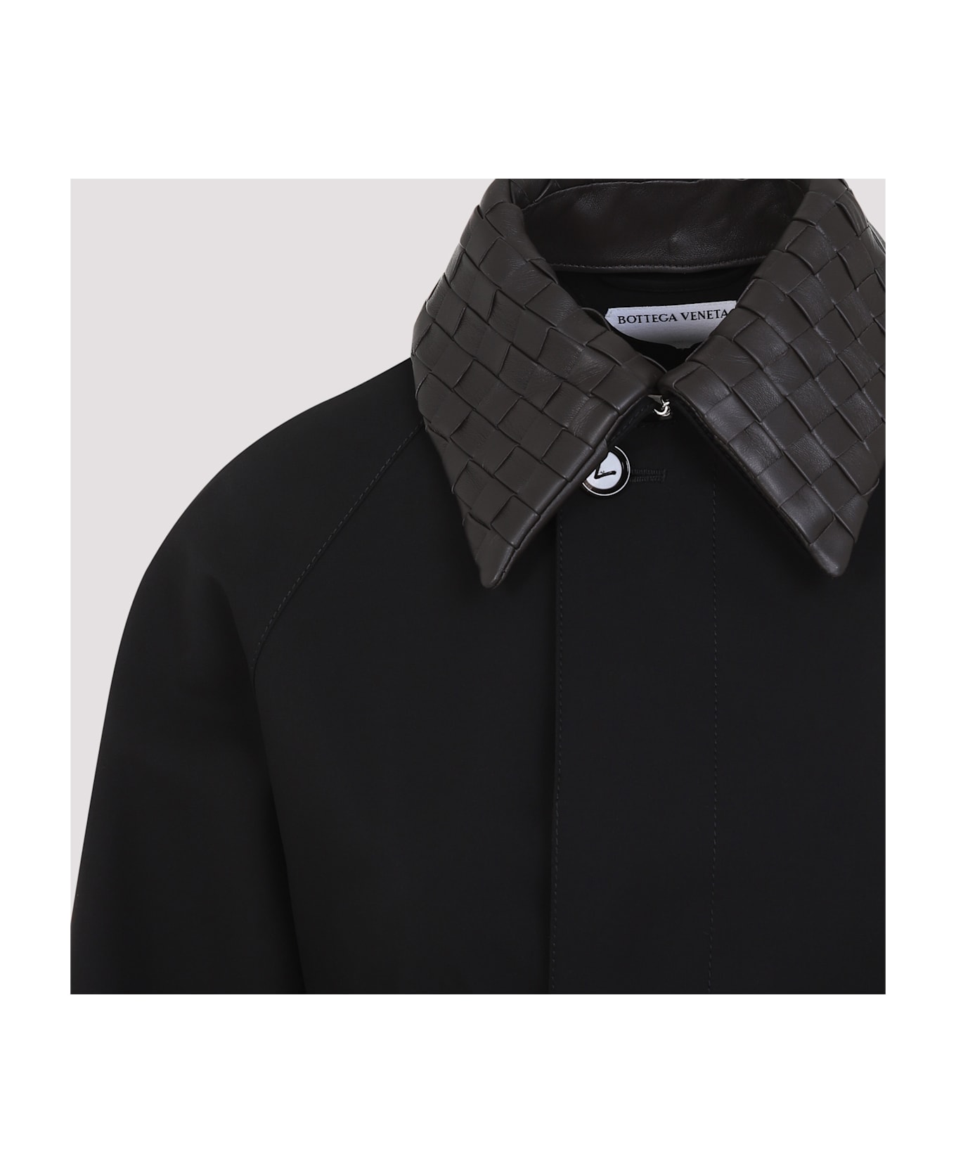Bottega Veneta Cotton Collar Intrecciato Trench - Black