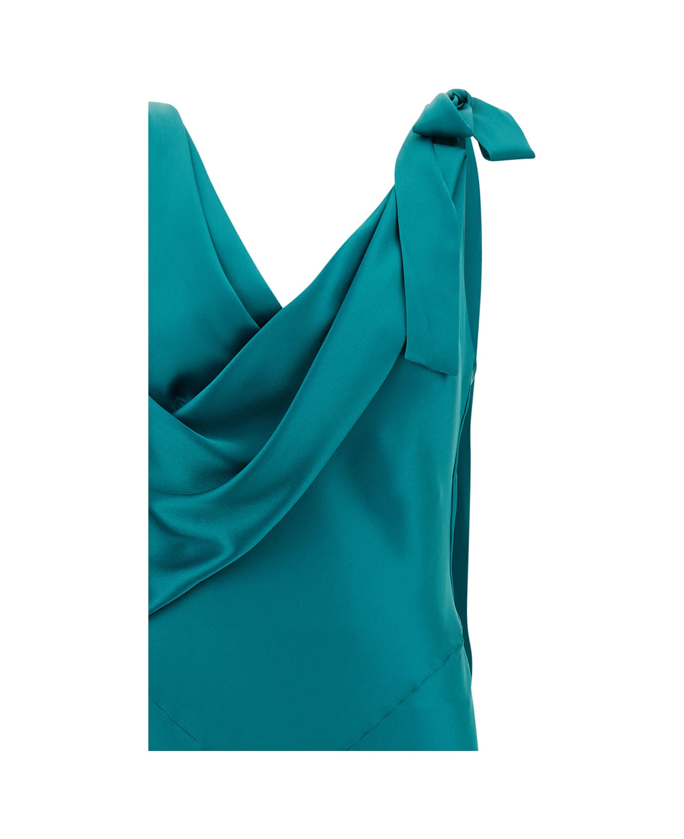 Alberta Ferretti Blue Long Draped Dress With V Neckline In Satin Woman - Blu