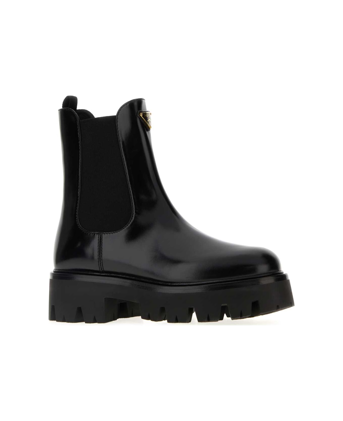 Prada Black Leather Ankle Boots - NERO