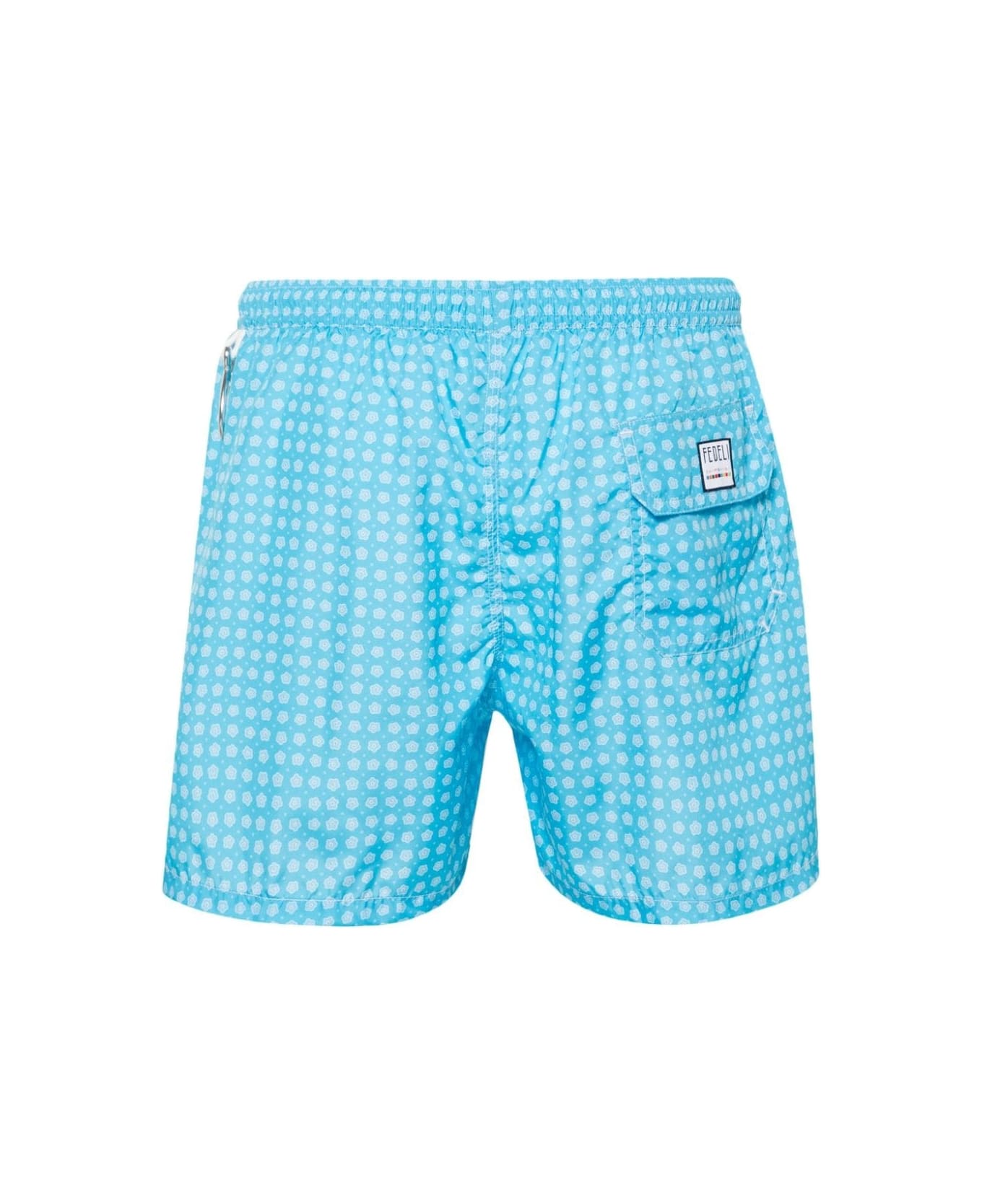 Fedeli Light Blue Swim Shorts With Micro Flower Pattern - Blue