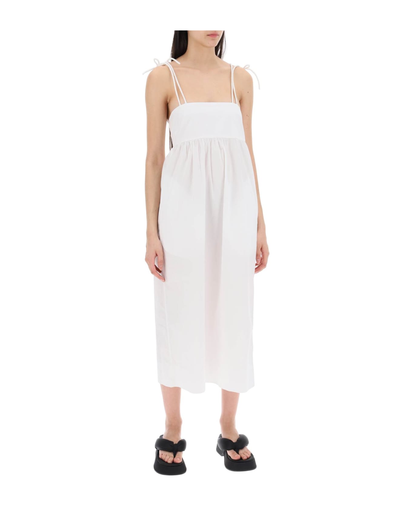 Ganni Bow Midi Dress - BRIGHT WHITE (White)