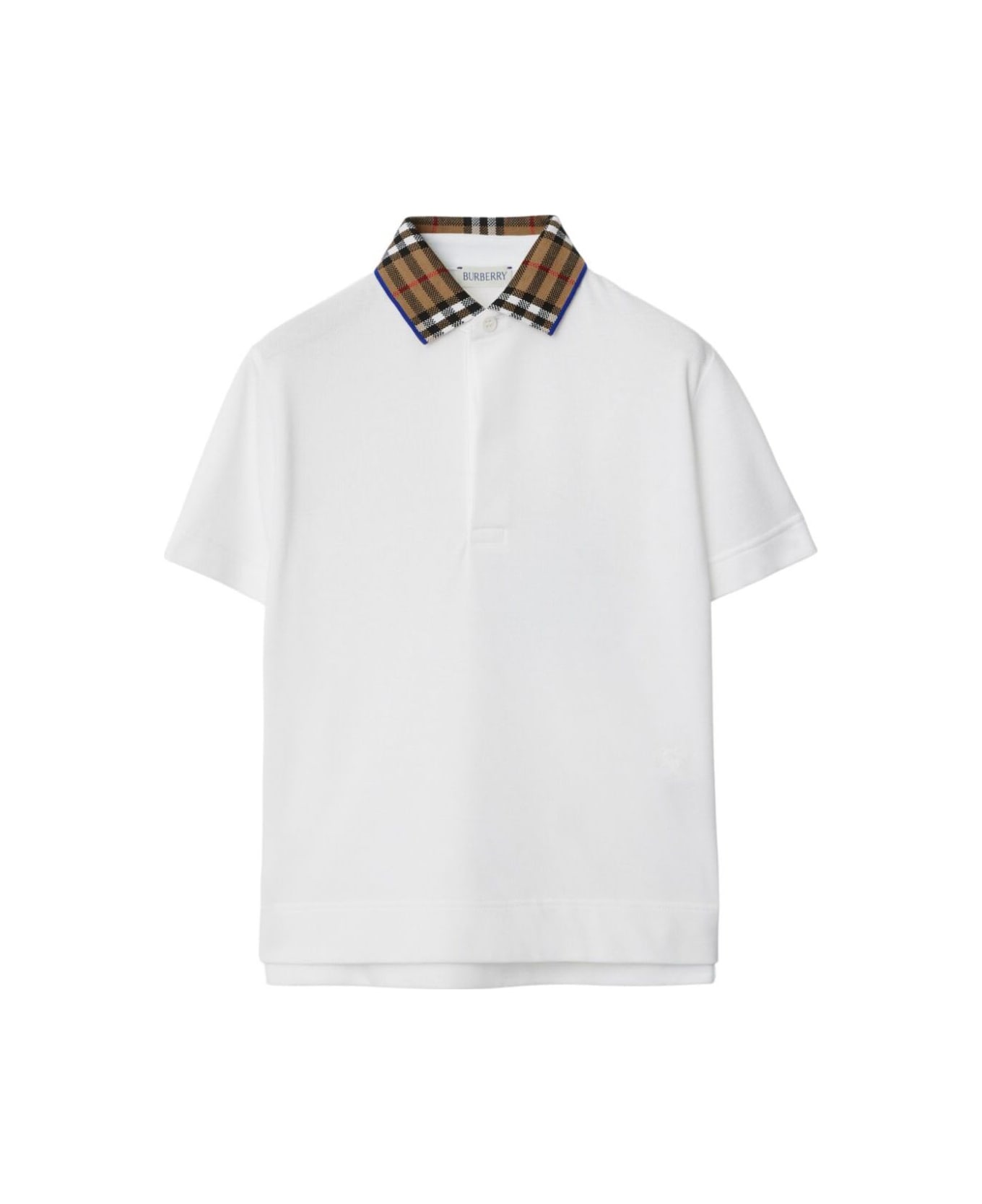 Burberry 
johanne
 White Polo Shirt With Check Motif Collar In Cotton Boy - White