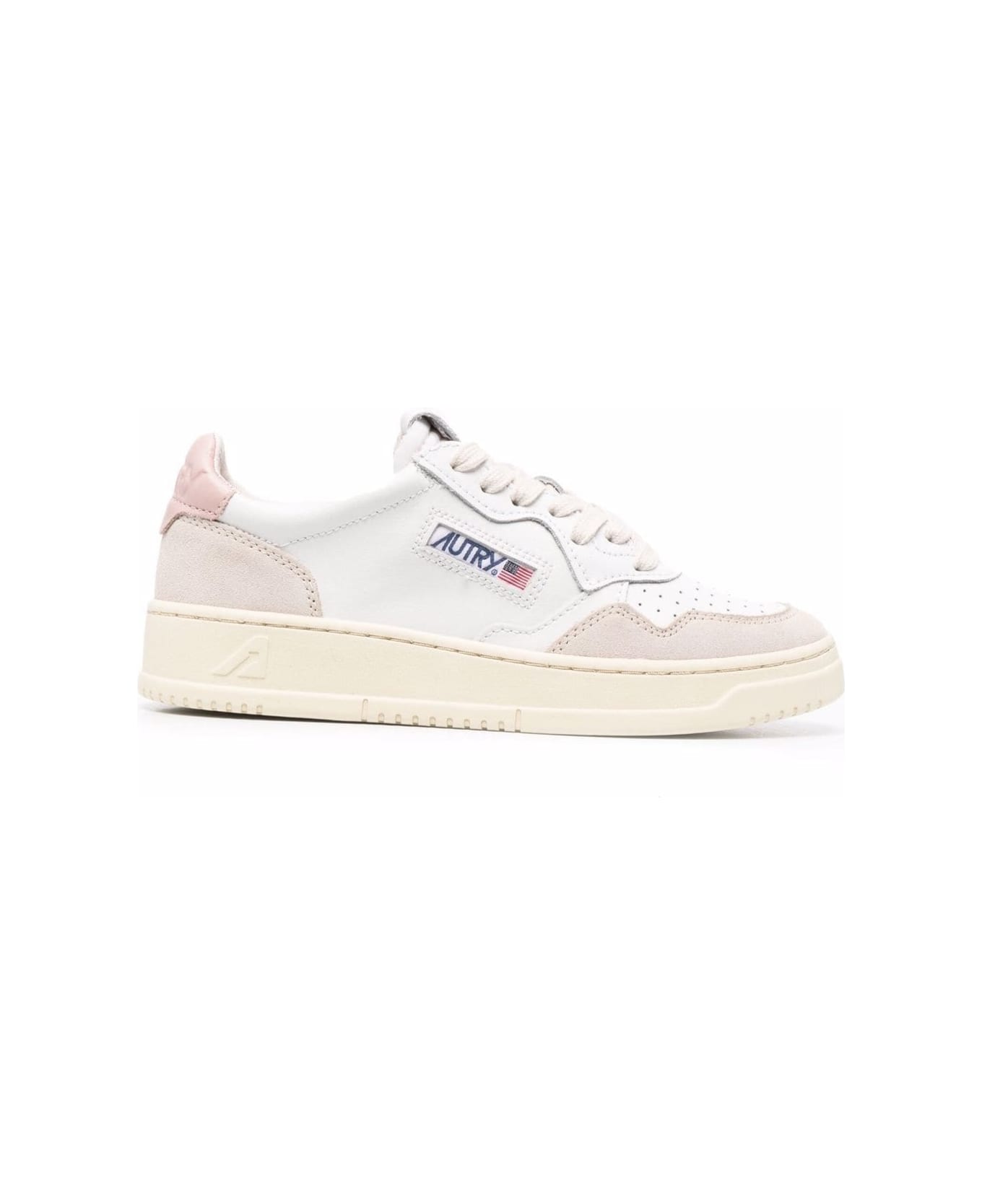 Autry 'medalist' White Low Top Sneakers With Blue Suede Details In Leather Woman - White